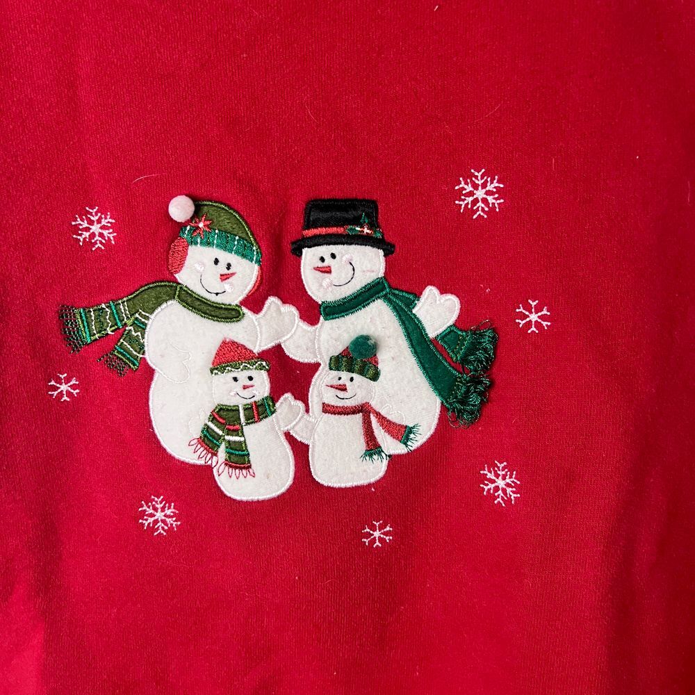 Vintage Womens Classic Elements Granny Christmas Snowman Sweatshirt Red L Large‎ - Picture 2 of 4